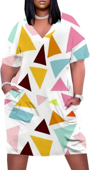 Plus Size Dress for Women Summer Casual Boho V Neck Short Sleeve with Pockets Loose A Line Midi Dresses