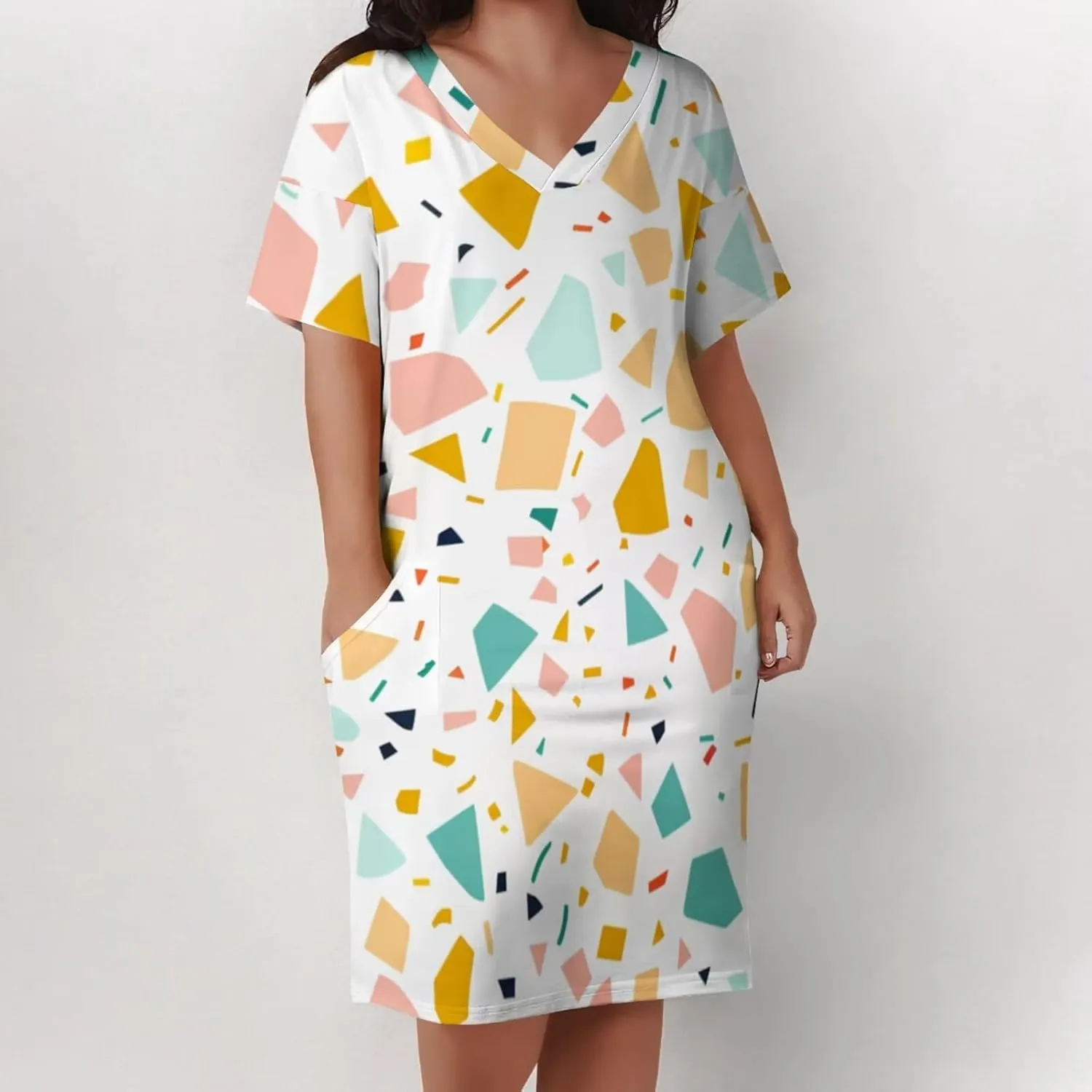Plus Size Dress for Women Summer Casual Boho V Neck Short Sleeve with Pockets Loose A Line Midi Dresses