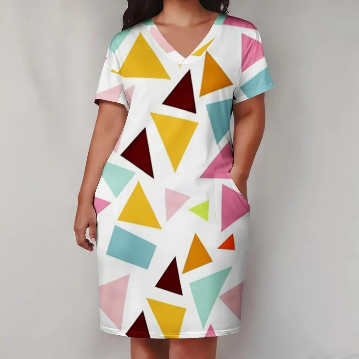 Plus Size Dress for Women Summer Casual Boho V Neck Short Sleeve with Pockets Loose A Line Midi Dresses