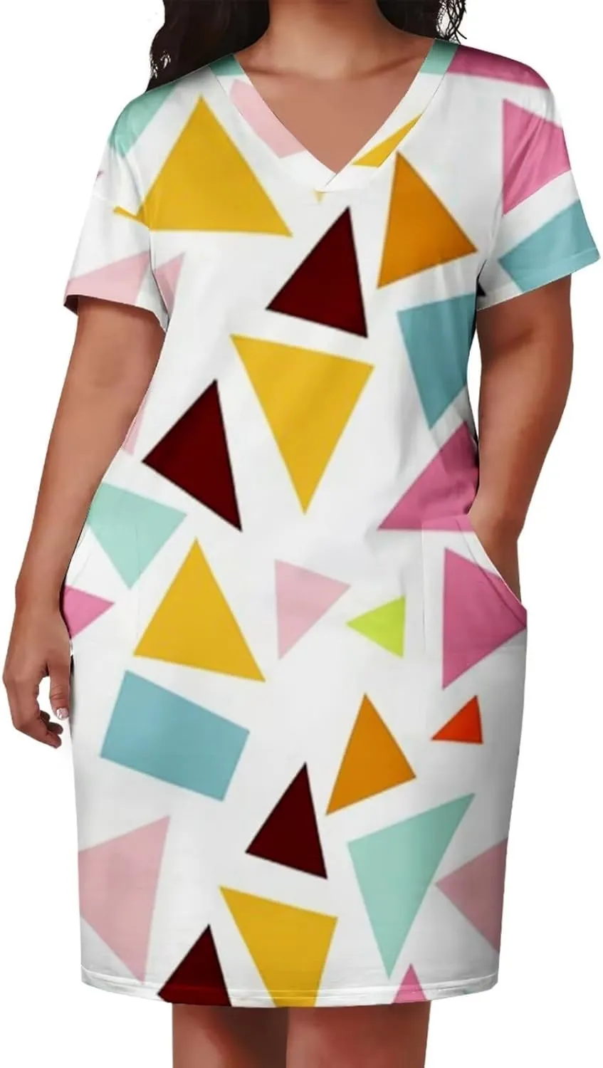 Plus Size Dress for Women Summer Casual Boho V Neck Short Sleeve with Pockets Loose A Line Midi Dresses