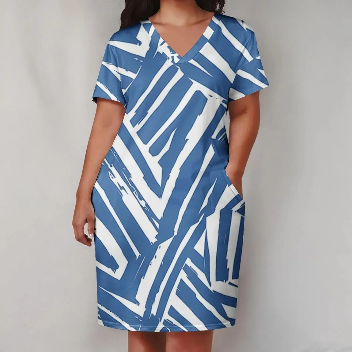 Plus Size Dress for Women Summer Casual Boho V Neck Short Sleeve with Pockets Loose A Line Midi Dresses