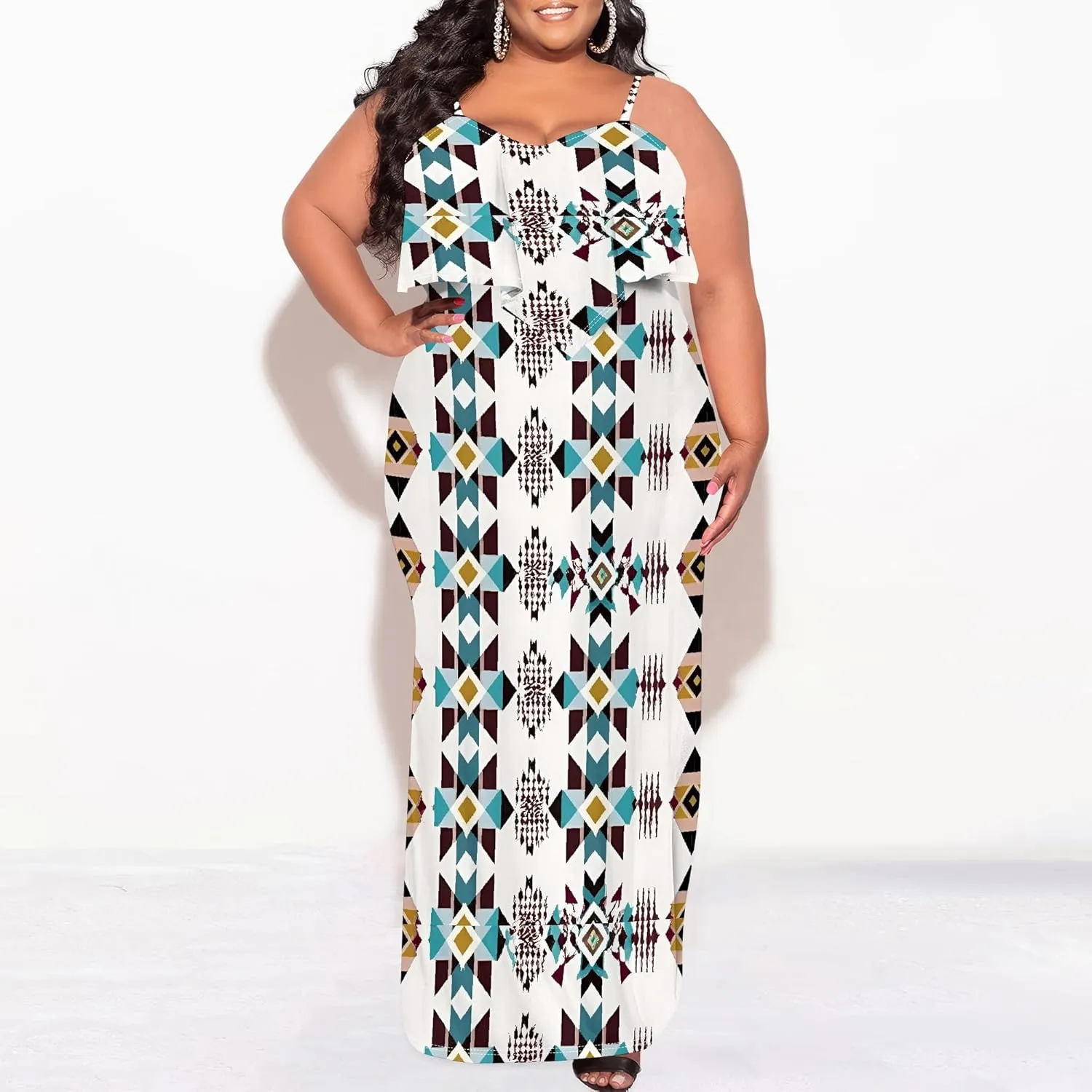 Plus Size Summer Maxi Dress for Curvy Women Spaghetti Strap Casual Floral Print Sundress Loose Sleeveless Flowy Tiered Dress
