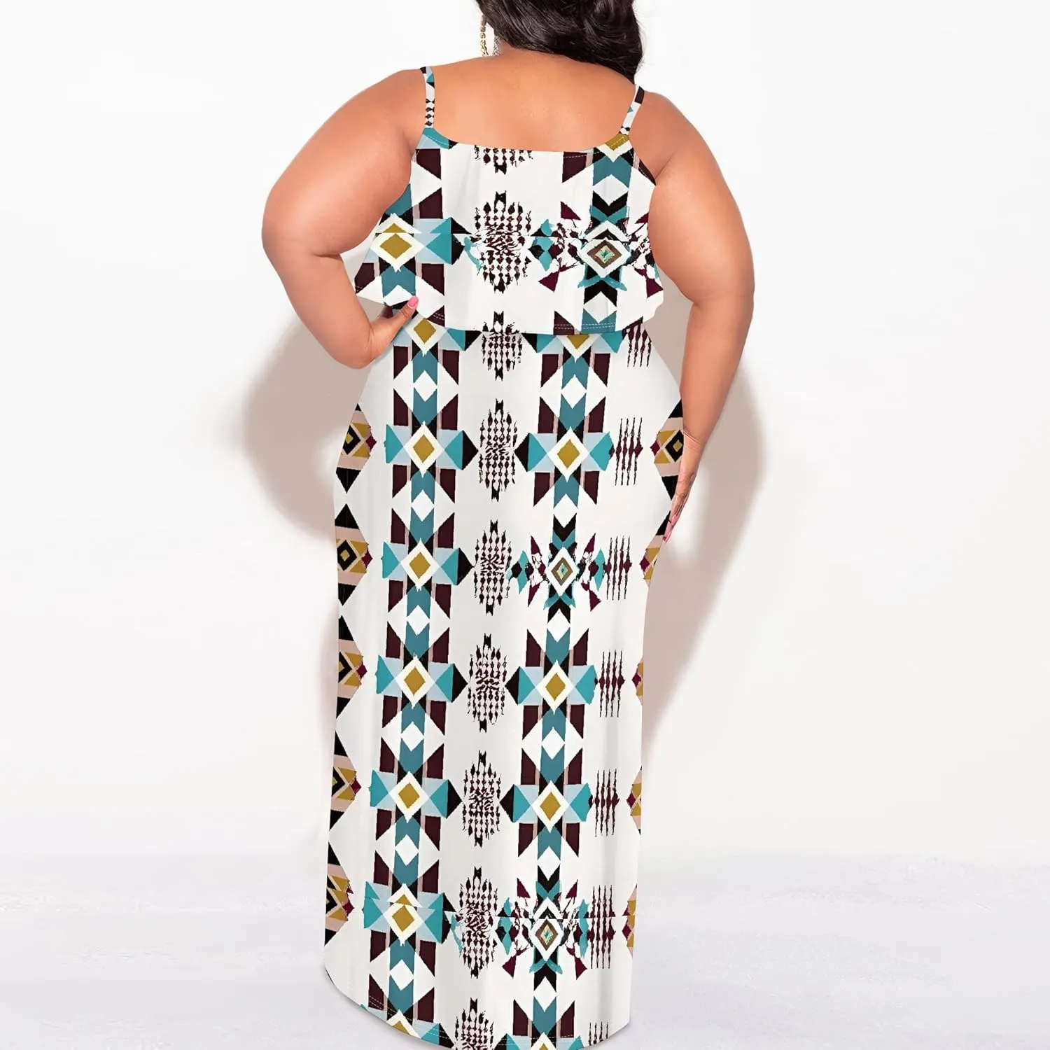 Plus Size Summer Maxi Dress for Curvy Women Spaghetti Strap Casual Floral Print Sundress Loose Sleeveless Flowy Tiered Dress