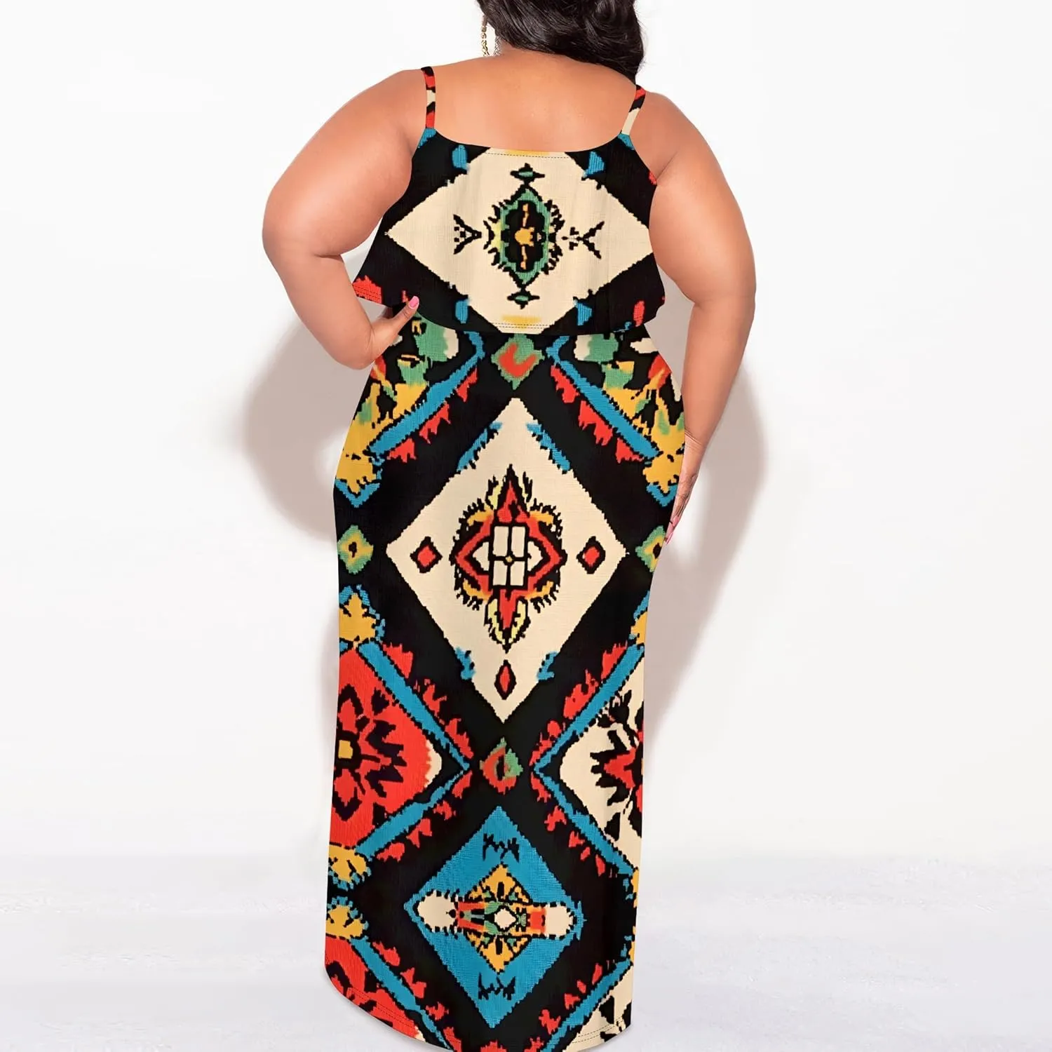 Plus Size Summer Maxi Dress for Curvy Women Spaghetti Strap Casual Floral Print Sundress Loose Sleeveless Flowy Tiered Dress
