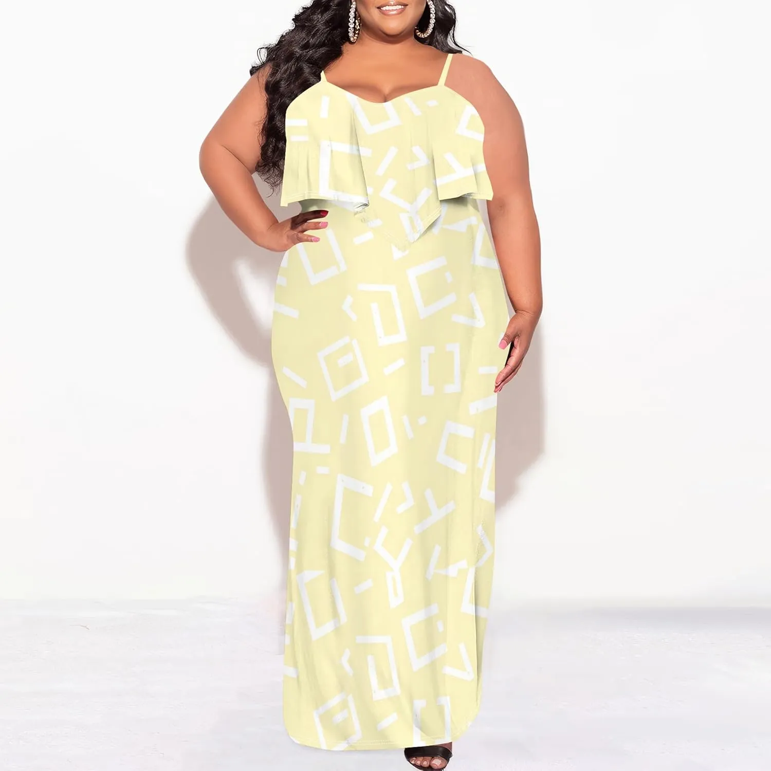 Plus Size Summer Maxi Dress for Curvy Women Spaghetti Strap Casual Floral Print Sundress Loose Sleeveless Flowy Tiered Dress
