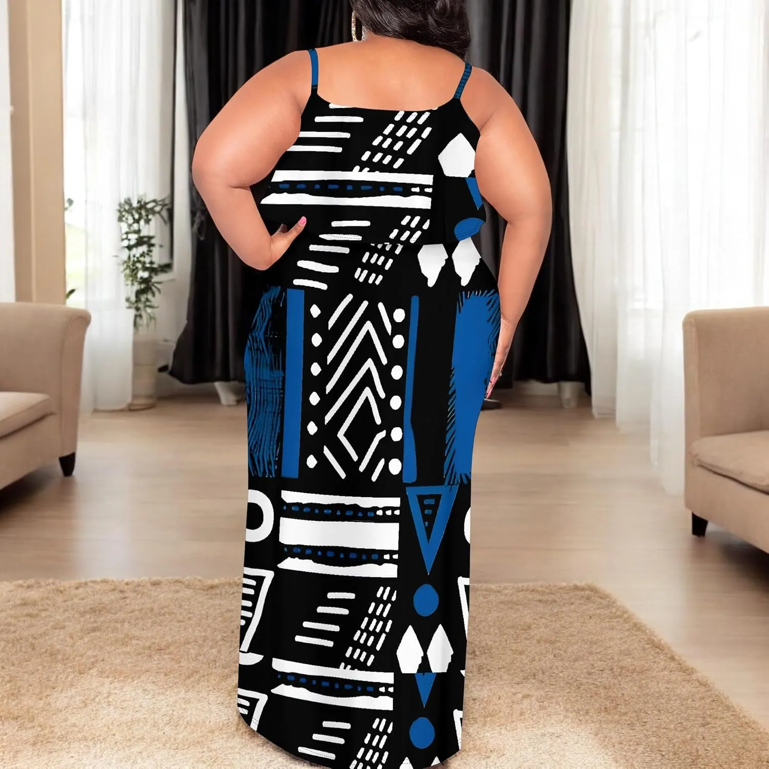 Plus Size Summer Maxi Dress for Curvy Women Spaghetti Strap Casual Floral Print Sundress Loose Sleeveless Flowy Tiered Dress