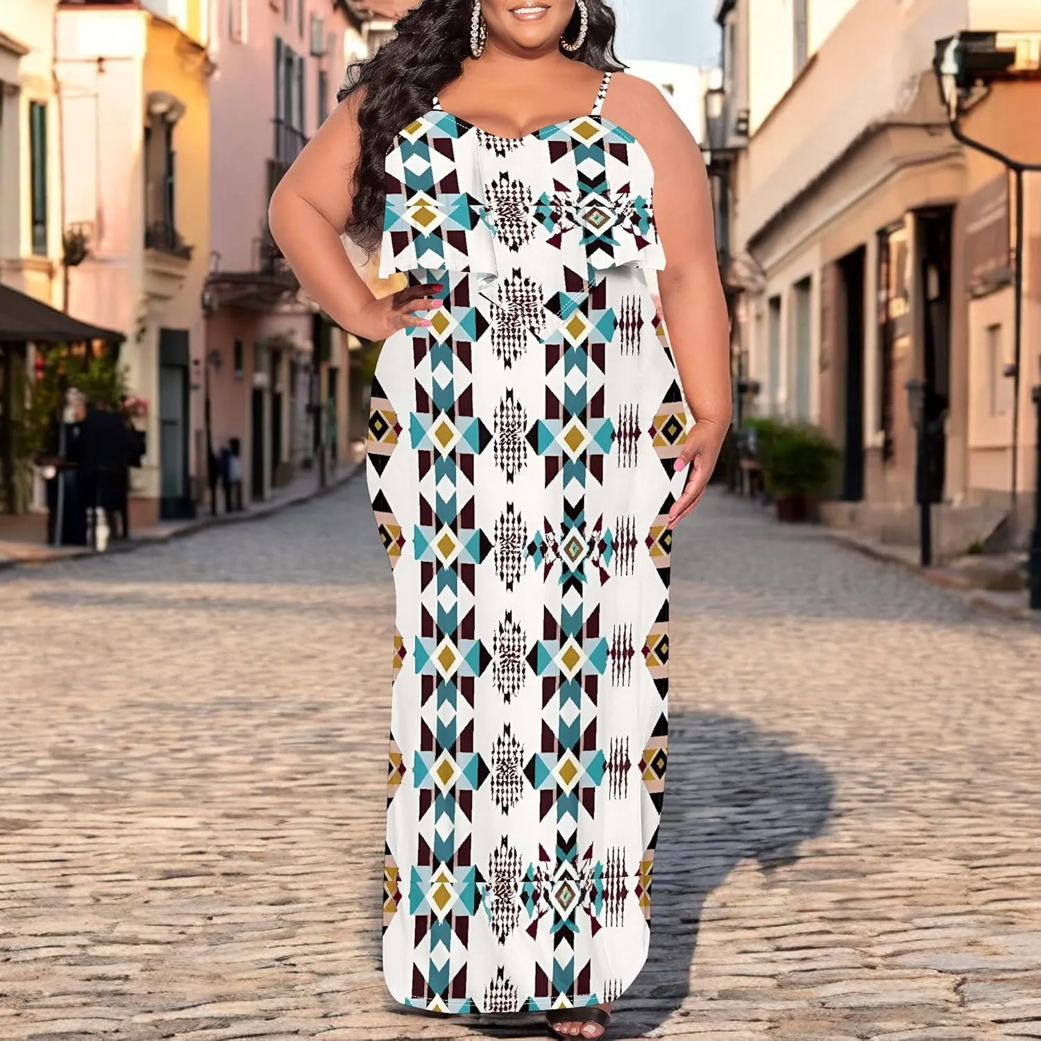 Plus Size Summer Maxi Dress for Curvy Women Spaghetti Strap Casual Floral Print Sundress Loose Sleeveless Flowy Tiered Dress