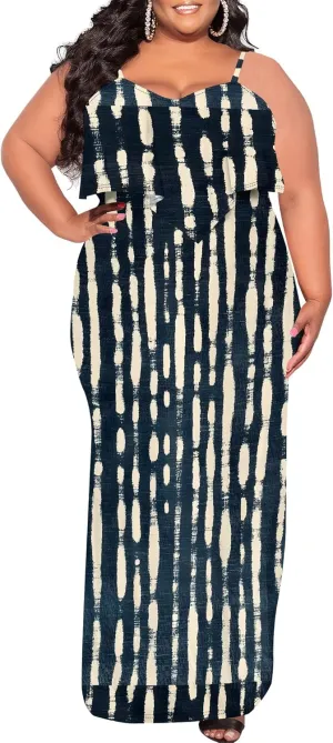 Plus Size Summer Maxi Dress for Curvy Women Spaghetti Strap Casual Floral Print Sundress Loose Sleeveless Flowy Tiered Dress