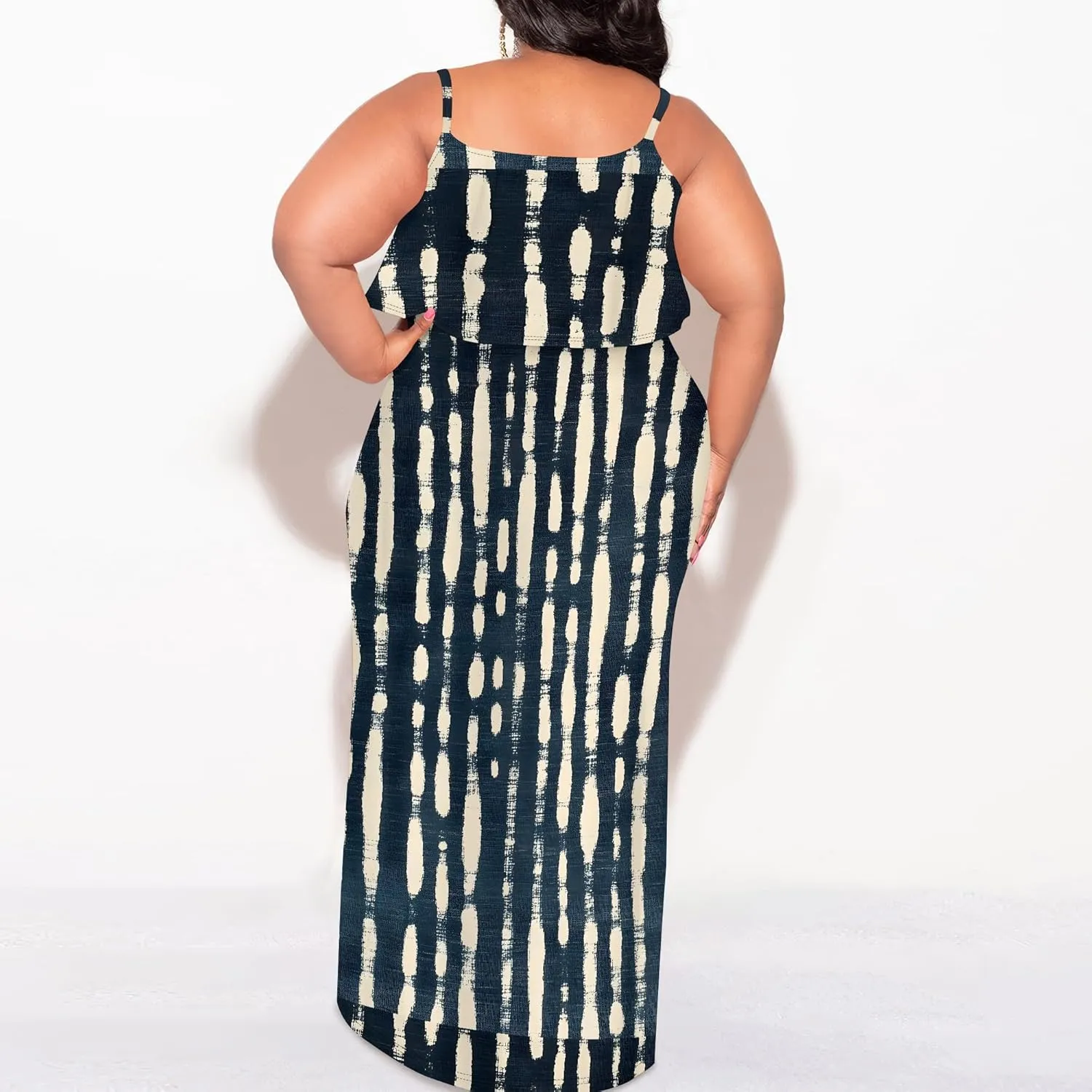 Plus Size Summer Maxi Dress for Curvy Women Spaghetti Strap Casual Floral Print Sundress Loose Sleeveless Flowy Tiered Dress