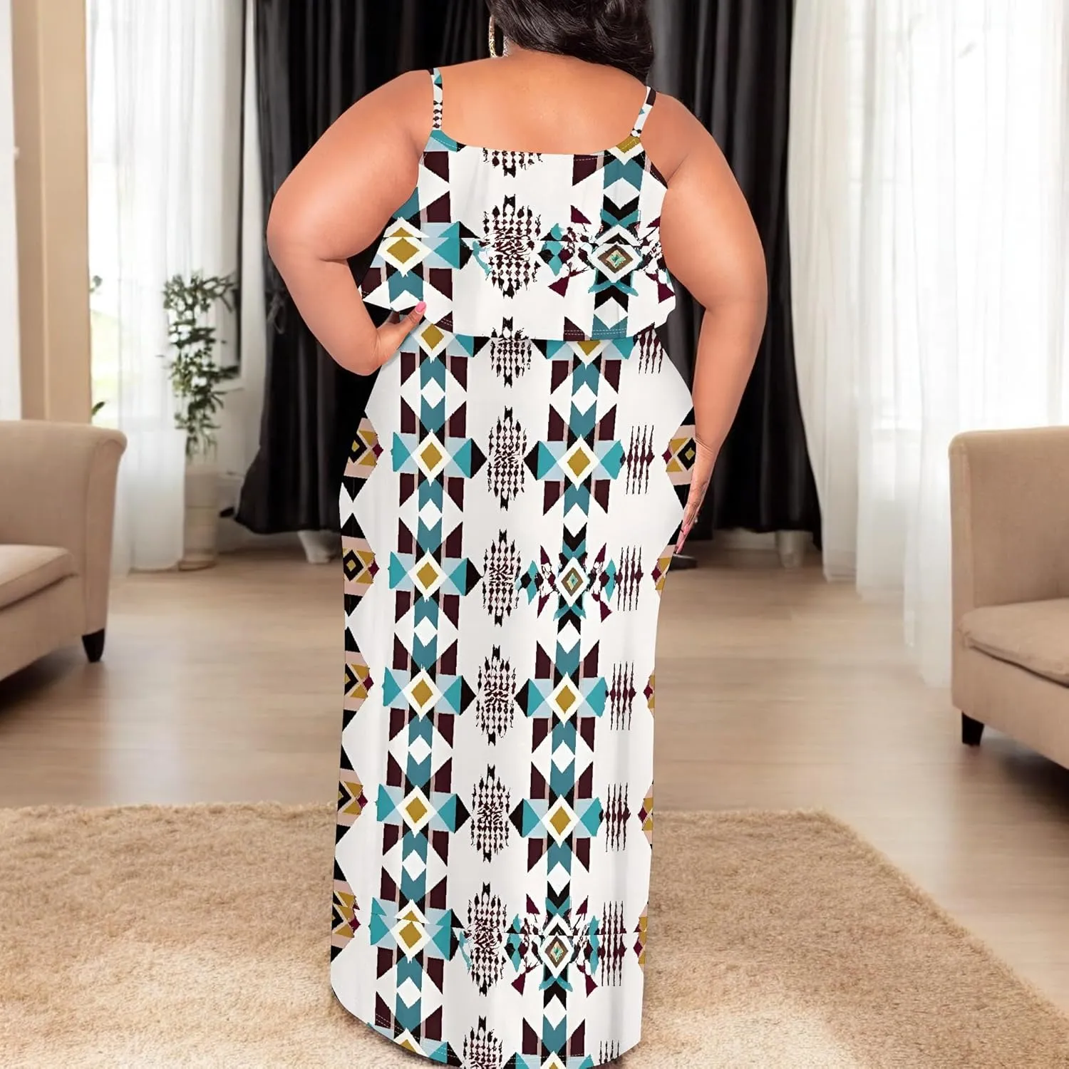 Plus Size Summer Maxi Dress for Curvy Women Spaghetti Strap Casual Floral Print Sundress Loose Sleeveless Flowy Tiered Dress