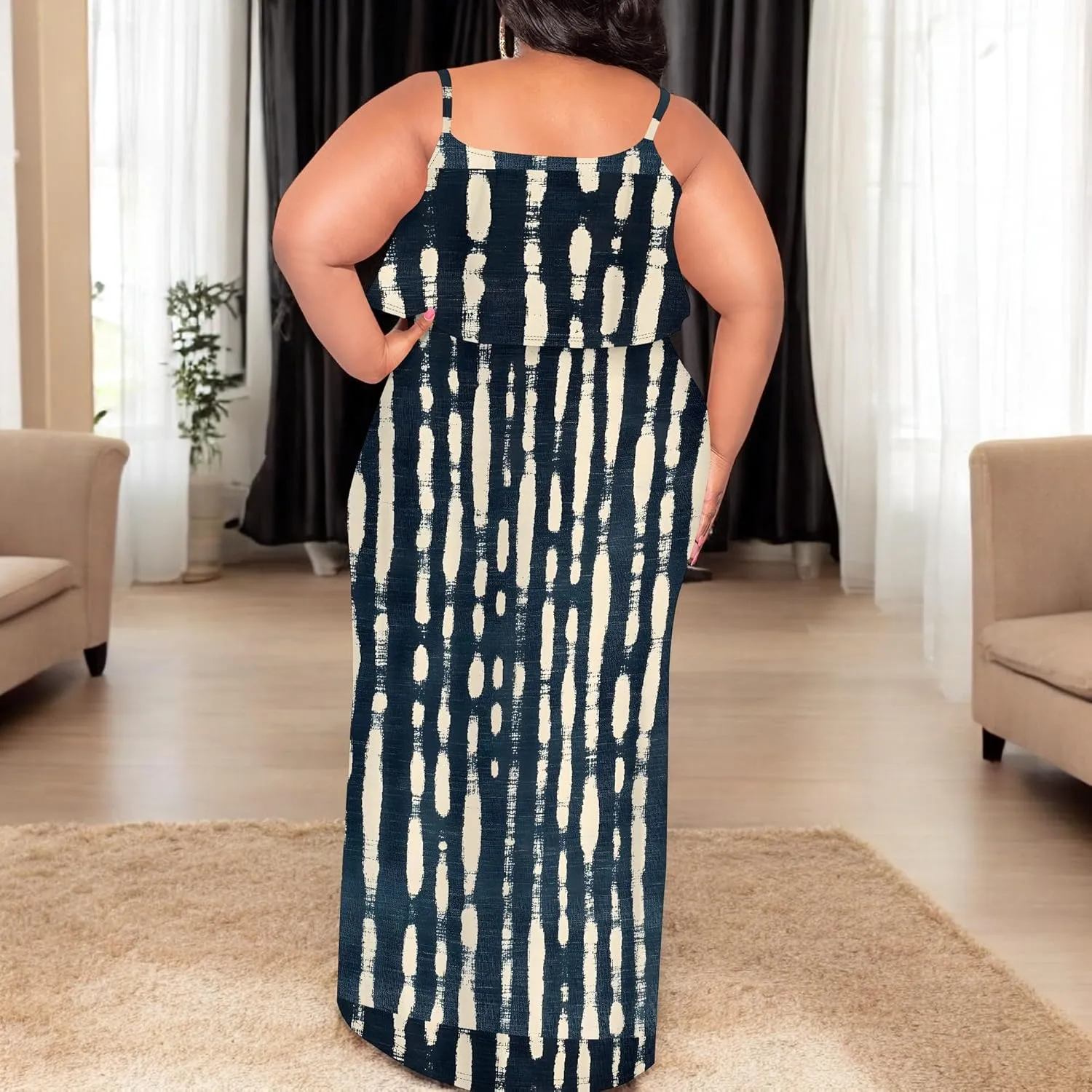 Plus Size Summer Maxi Dress for Curvy Women Spaghetti Strap Casual Floral Print Sundress Loose Sleeveless Flowy Tiered Dress