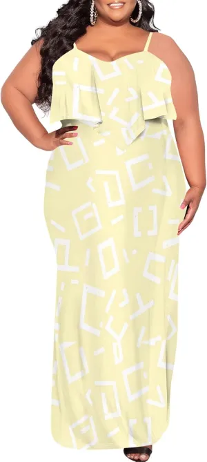 Plus Size Summer Maxi Dress for Curvy Women Spaghetti Strap Casual Floral Print Sundress Loose Sleeveless Flowy Tiered Dress