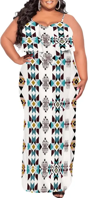 Plus Size Summer Maxi Dress for Curvy Women Spaghetti Strap Casual Floral Print Sundress Loose Sleeveless Flowy Tiered Dress