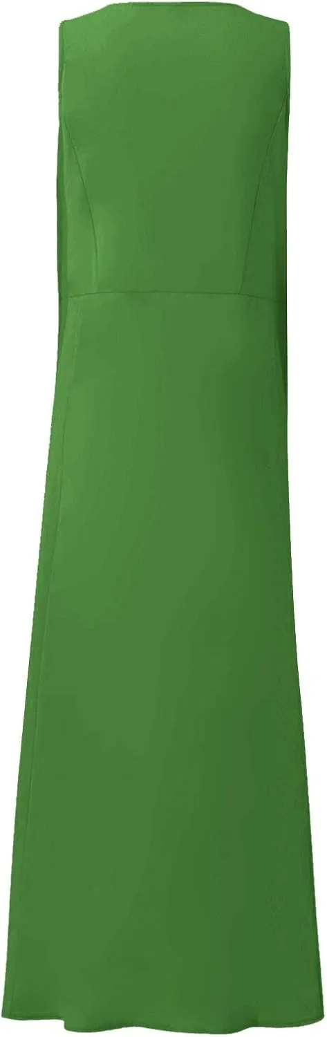 Plus Size Sun Dresses for Women Casual Summer Sleeveless Maxi Linen Dress Loose Fit U Neck Tank Dress Vacation