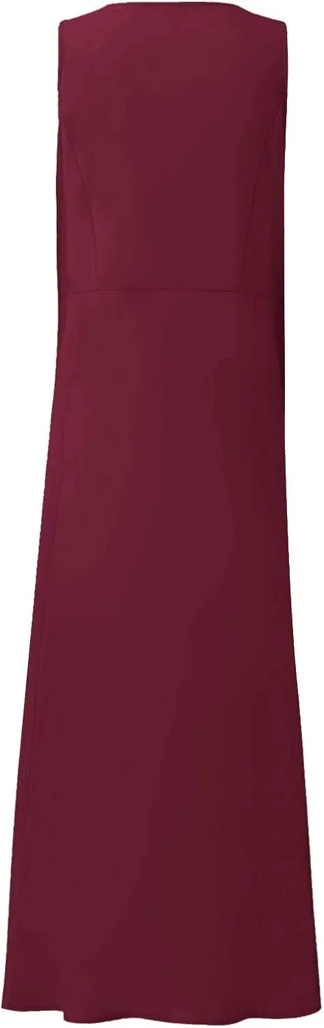 Plus Size Sun Dresses for Women Casual Summer Sleeveless Maxi Linen Dress Loose Fit U Neck Tank Dress Vacation