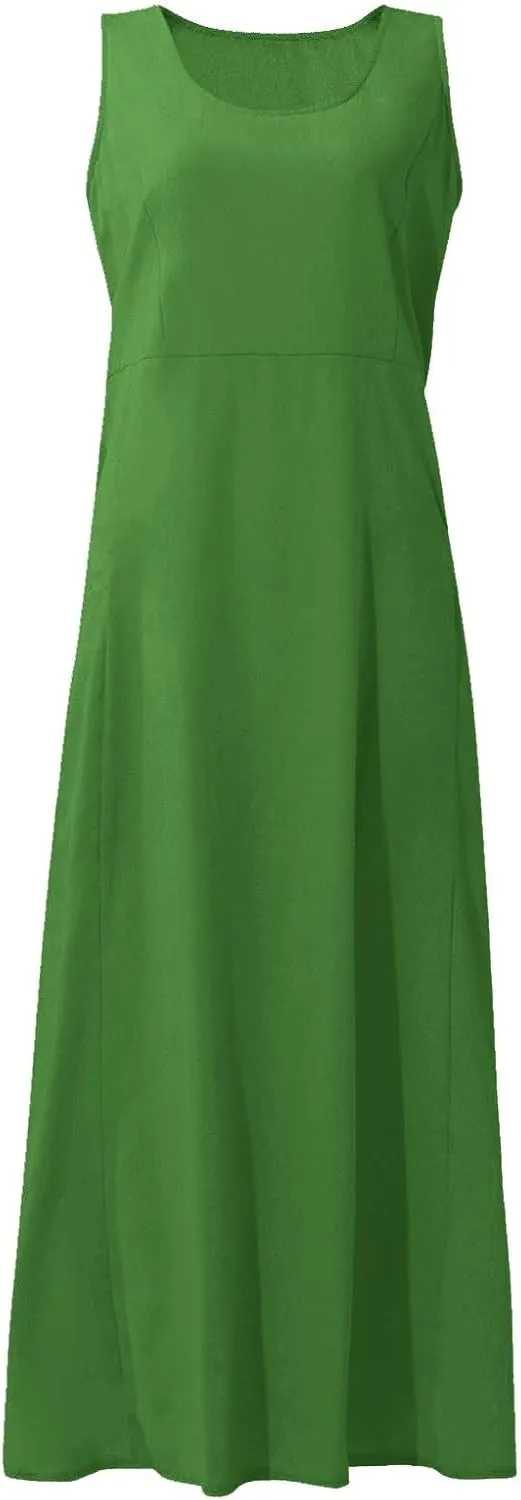 Plus Size Sun Dresses for Women Casual Summer Sleeveless Maxi Linen Dress Loose Fit U Neck Tank Dress Vacation