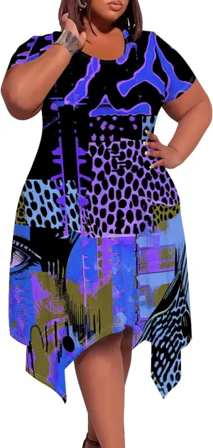 Plus Size Women's Casual Loose T Shirt Midi Dresses Trendy Summer Short Sleeve Swing Sundresses with Pockets Dress