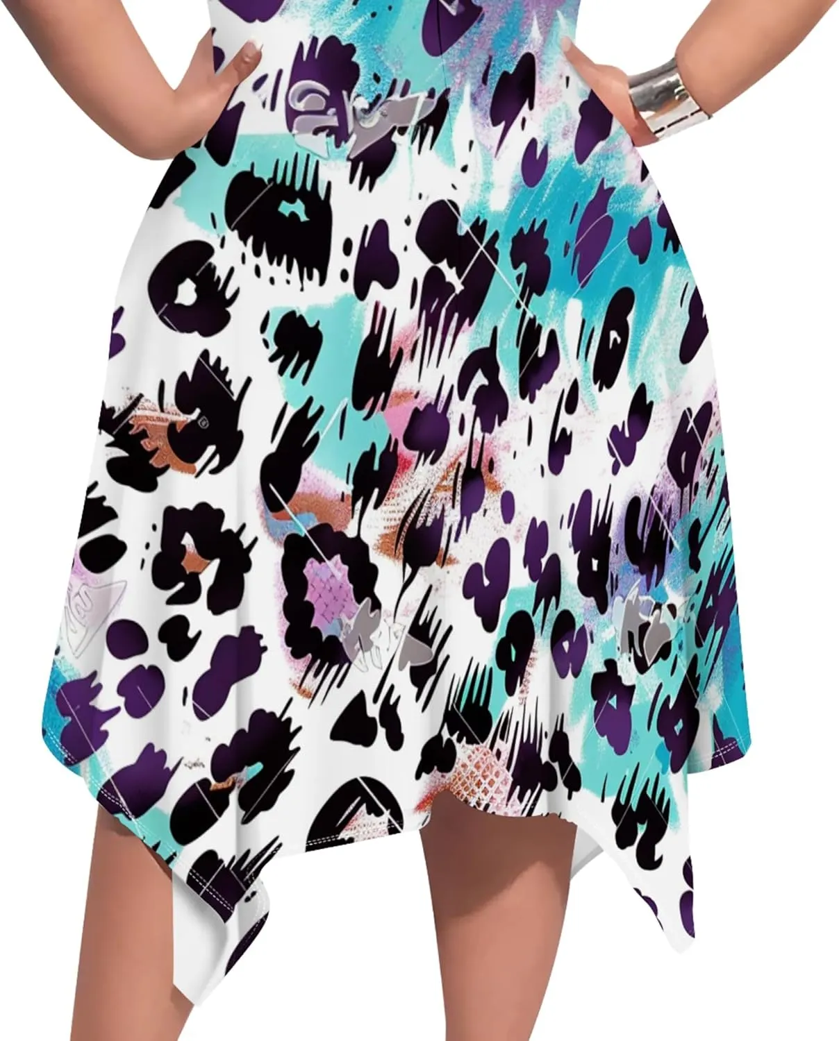 Plus Size Womens Summer Boho Tie Dye Pockets Midi Dresses Round Neck Short Sleeve Knee Length Party Club Flowy Maxi Sundress
