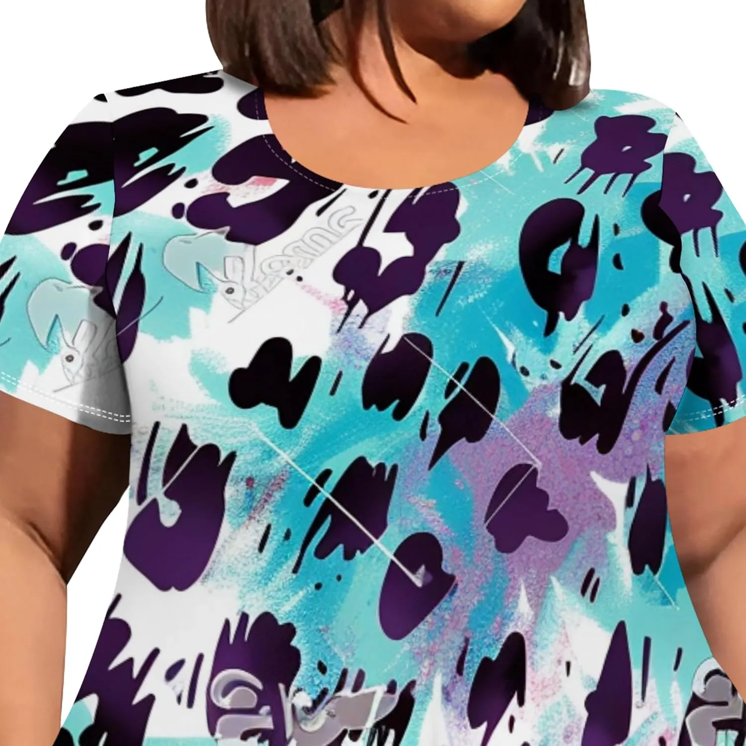 Plus Size Womens Summer Boho Tie Dye Pockets Midi Dresses Round Neck Short Sleeve Knee Length Party Club Flowy Maxi Sundress