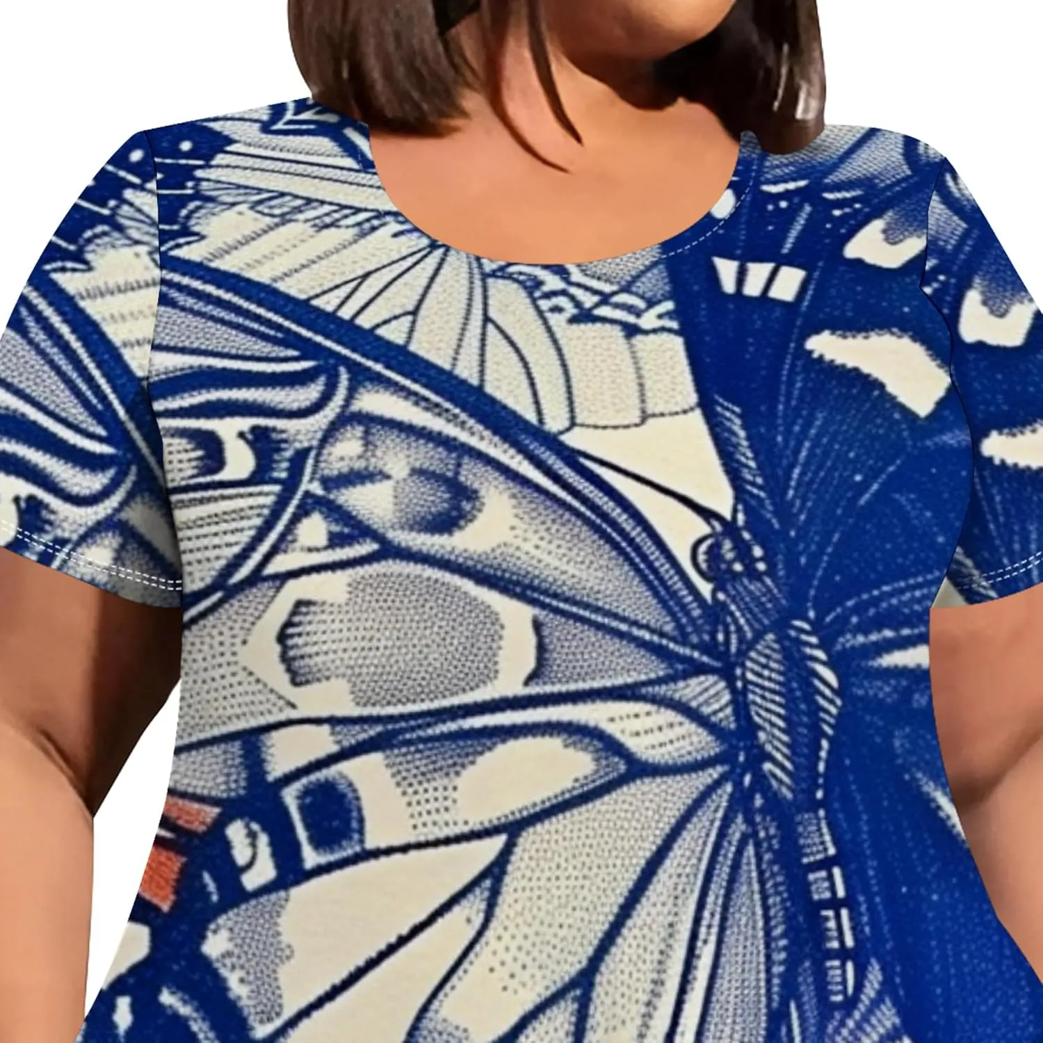 Plus Size Womens Summer Boho Tie Dye Pockets Midi Dresses Round Neck Short Sleeve Knee Length Party Club Flowy Maxi Sundress