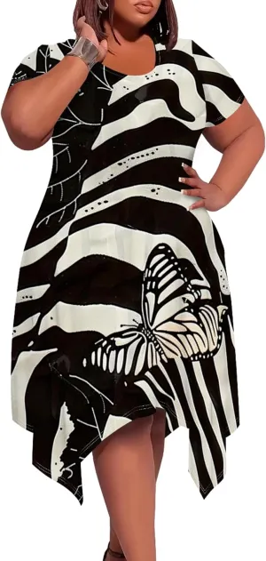 Plus Size Womens Summer Boho Tie Dye Pockets Midi Dresses Round Neck Short Sleeve Knee Length Party Club Flowy Maxi Sundress