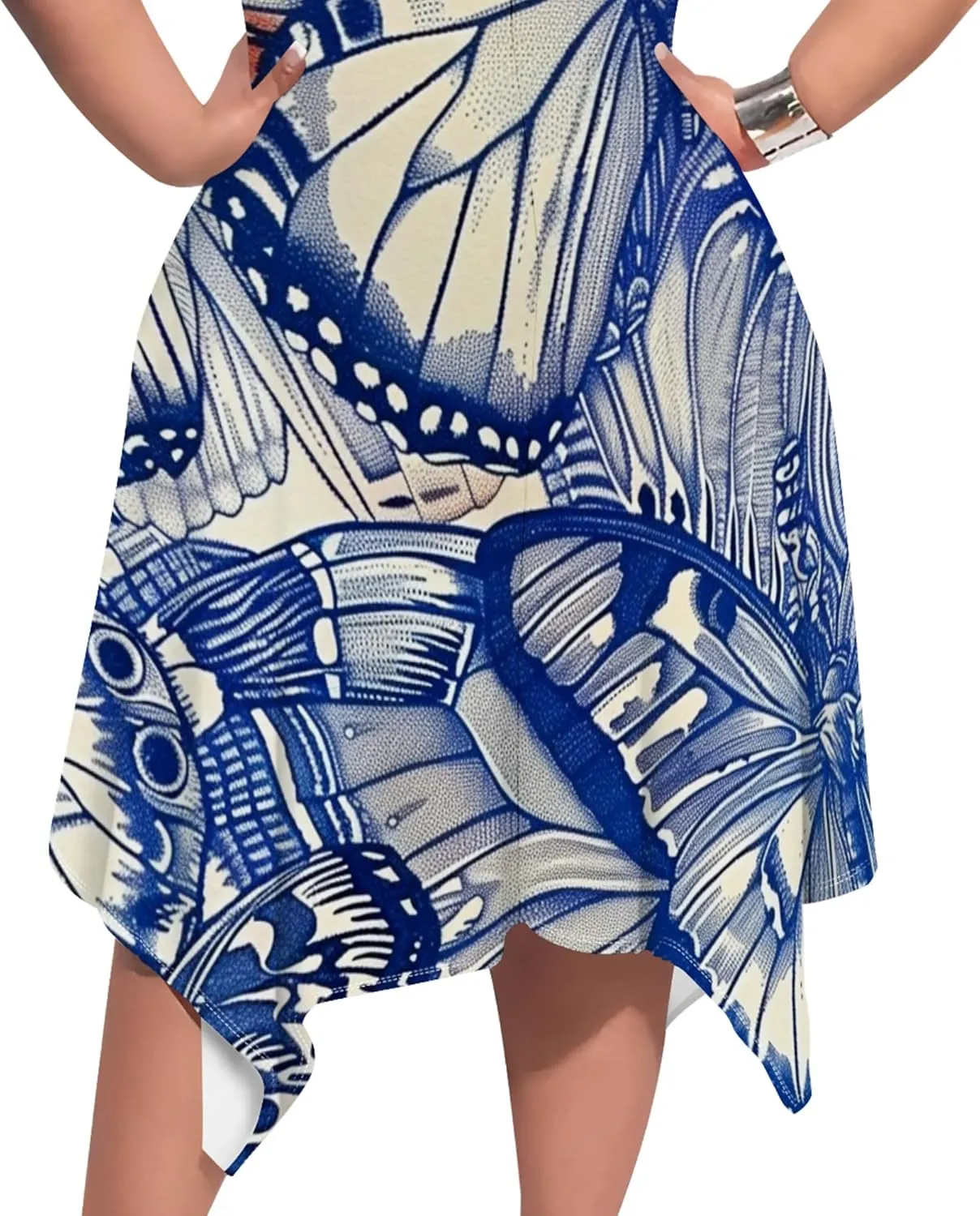 Plus Size Womens Summer Boho Tie Dye Pockets Midi Dresses Round Neck Short Sleeve Knee Length Party Club Flowy Maxi Sundress