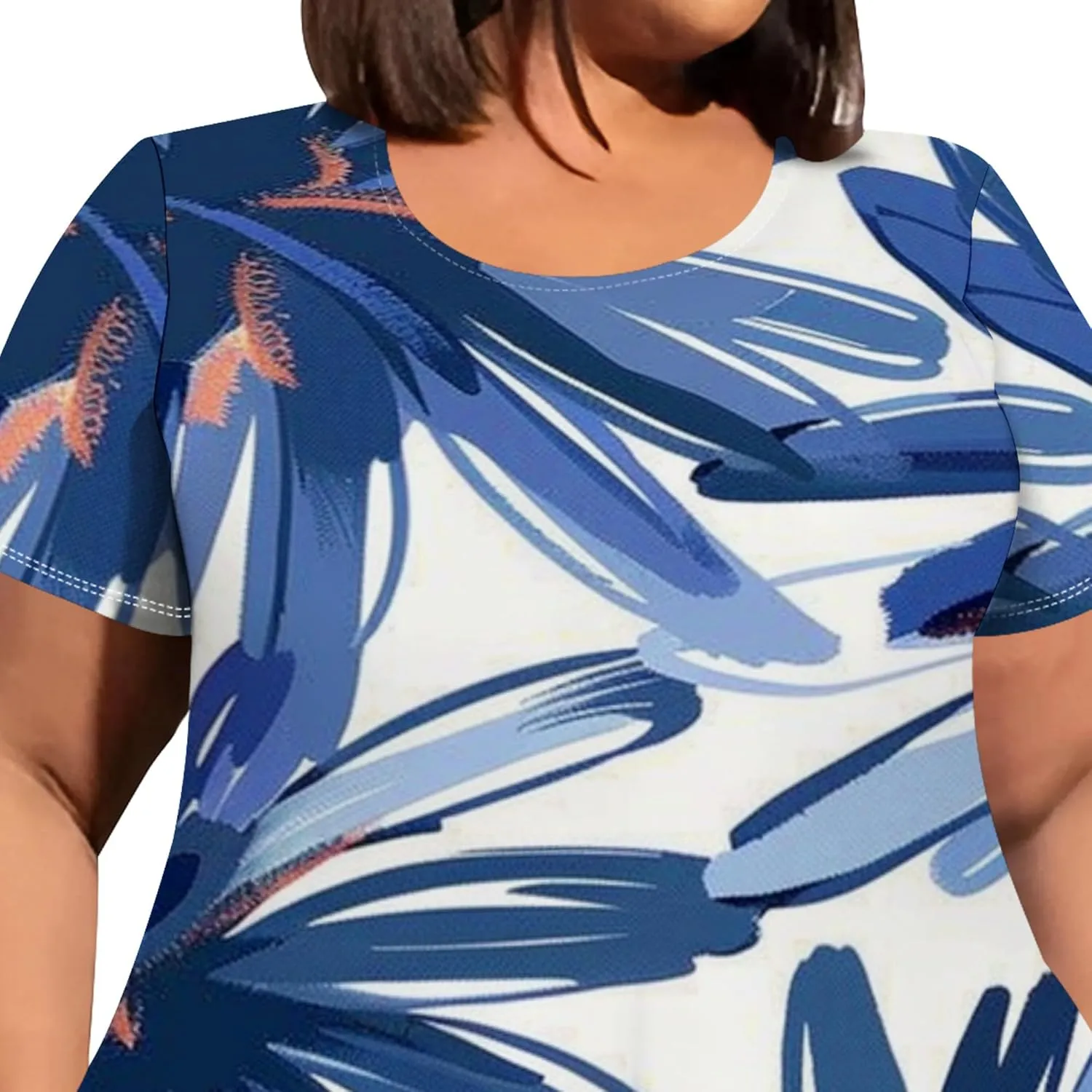 Plus Size Womens Summer Boho Tie Dye Pockets Midi Dresses Round Neck Short Sleeve Knee Length Party Club Flowy Maxi Sundress
