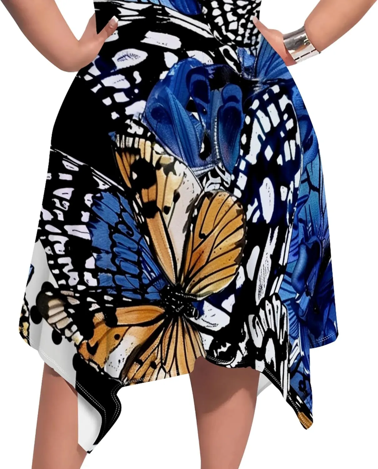Plus Size Womens Summer Boho Tie Dye Pockets Midi Dresses Round Neck Short Sleeve Knee Length Party Club Flowy Maxi Sundress