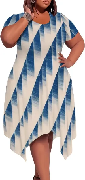 Plus Size Womens Summer Casual T Shirt Midi Dresses Crewneck Short Sleeve Swing Tunic Sundresses with Pockets Dress