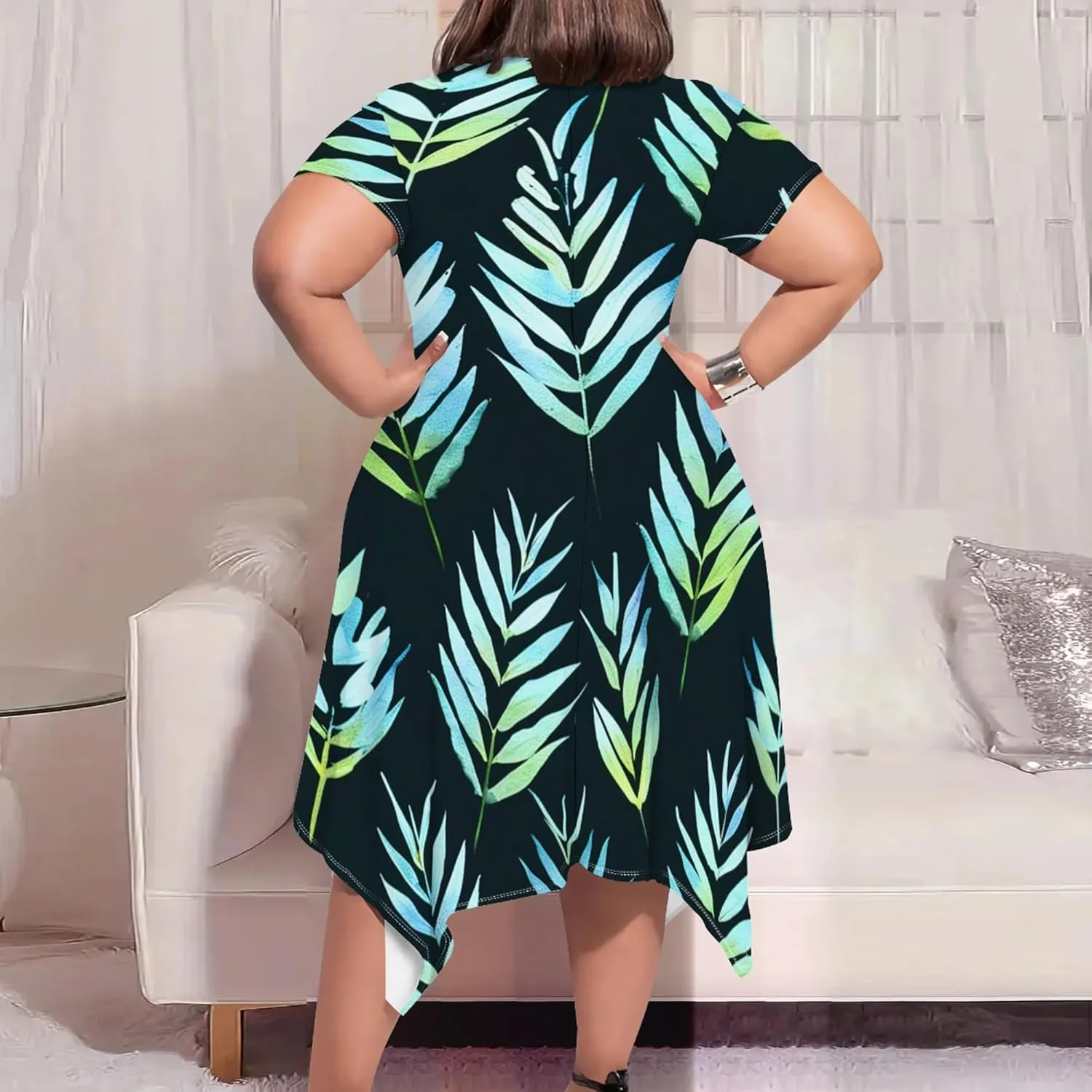Plus Size Womens Summer Casual T Shirt Midi Dresses Crewneck Short Sleeve Swing Tunic Sundresses with Pockets Dress