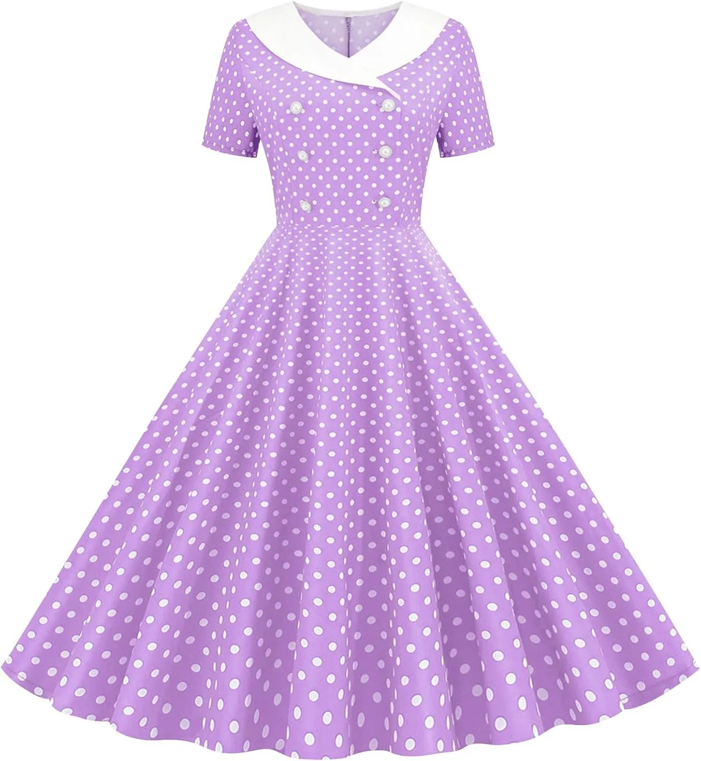 Polka Dot Dress for Women Vintage Style Button Down Dress with Collar and Belt Vintage