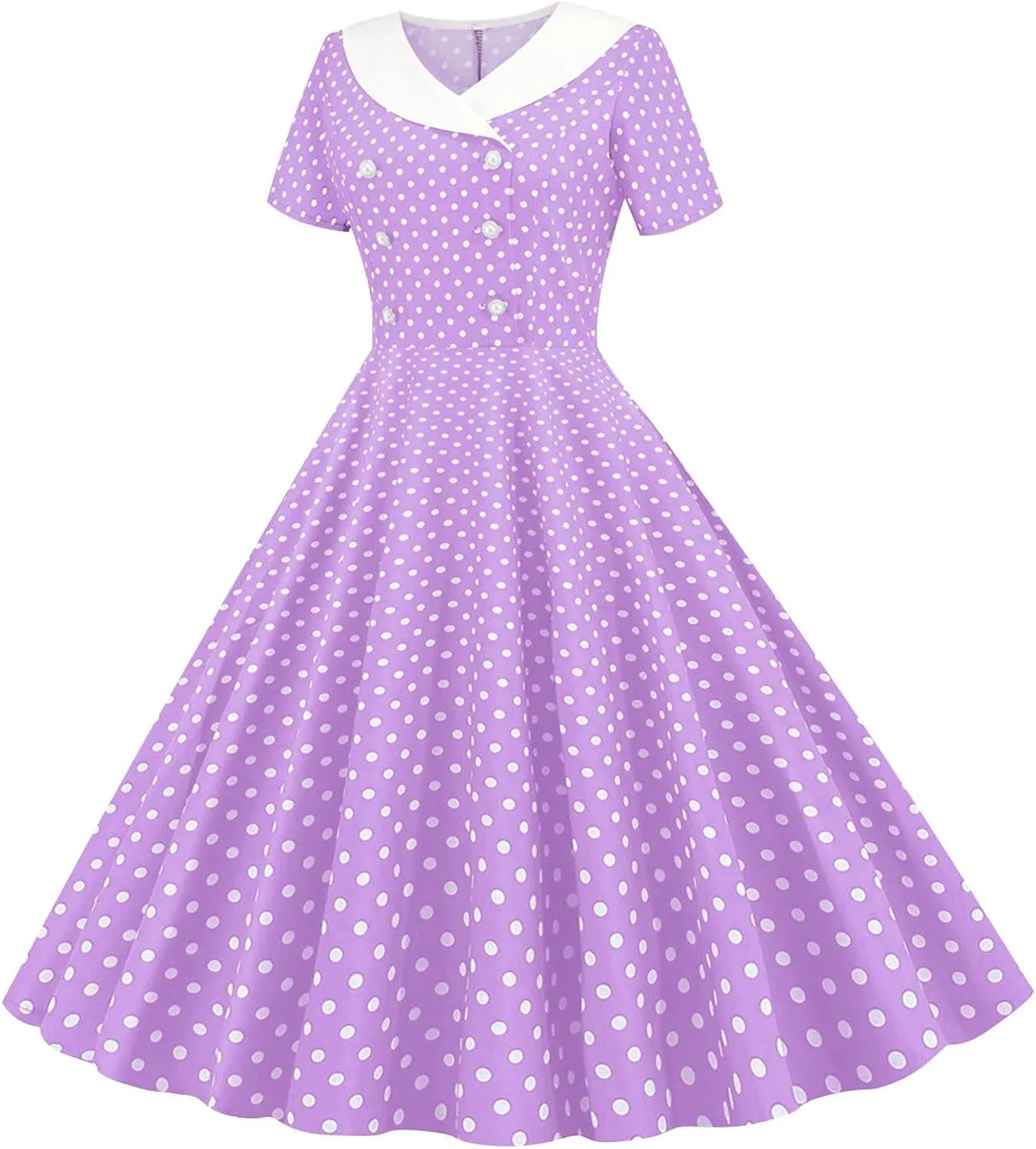 Polka Dot Dress for Women Vintage Style Button Down Dress with Collar and Belt Vintage