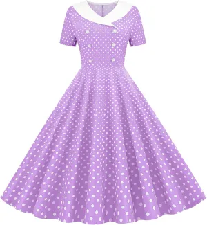 Polka Dot Dress for Women Vintage Style Button Down Dress with Collar and Belt Vintage