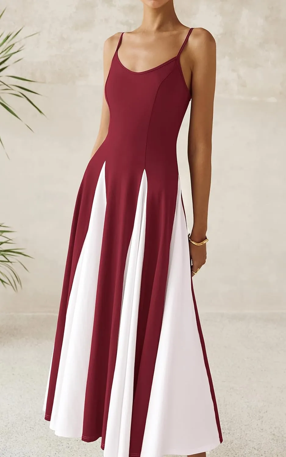 PRETTYGARDEN Spaghetti Strap Color Block Spring Dresses for Women 2025 Trendy Sleeveless Maxi Dress Flowy Prom Dresses
