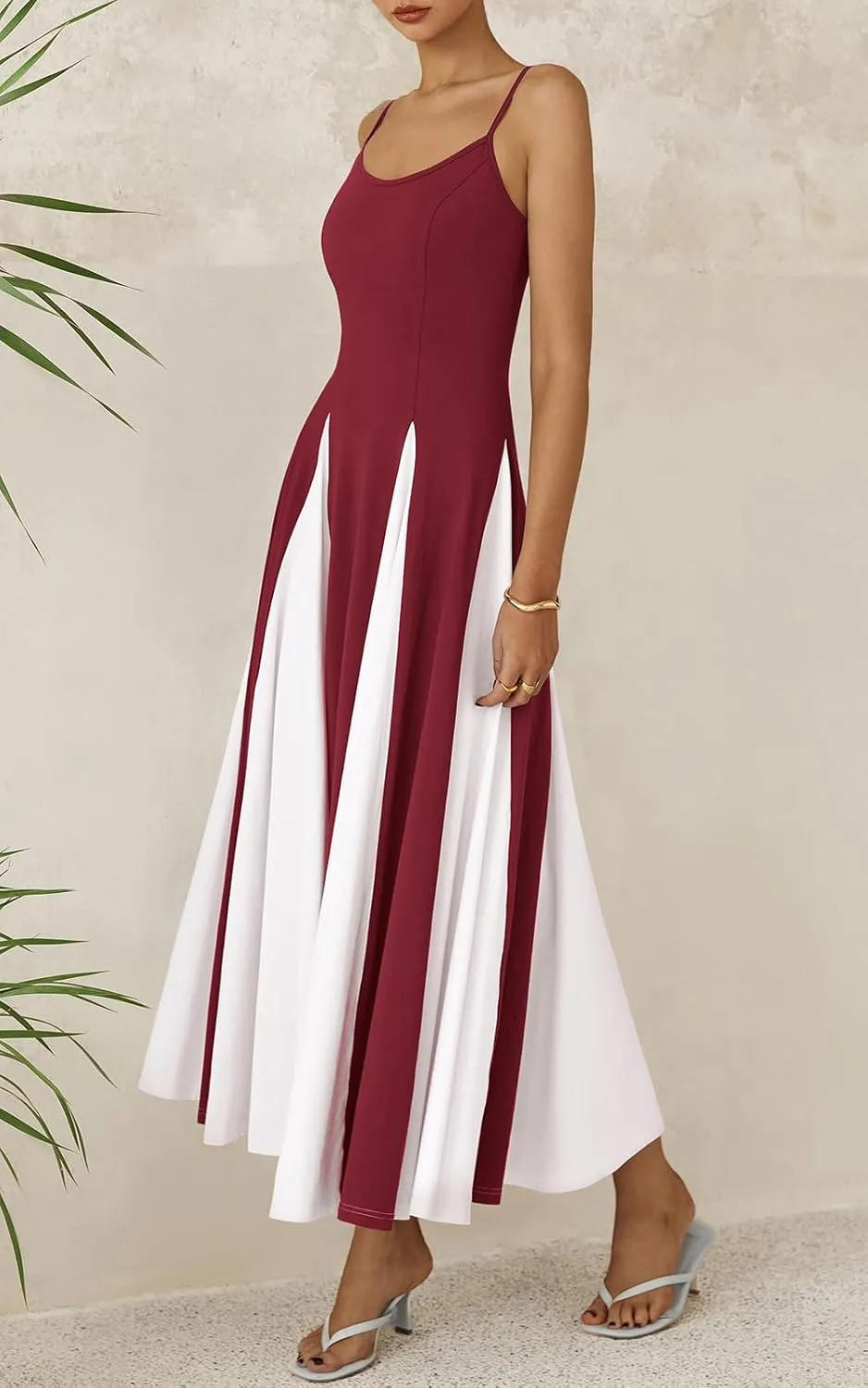 PRETTYGARDEN Spaghetti Strap Color Block Spring Dresses for Women 2025 Trendy Sleeveless Maxi Dress Flowy Prom Dresses
