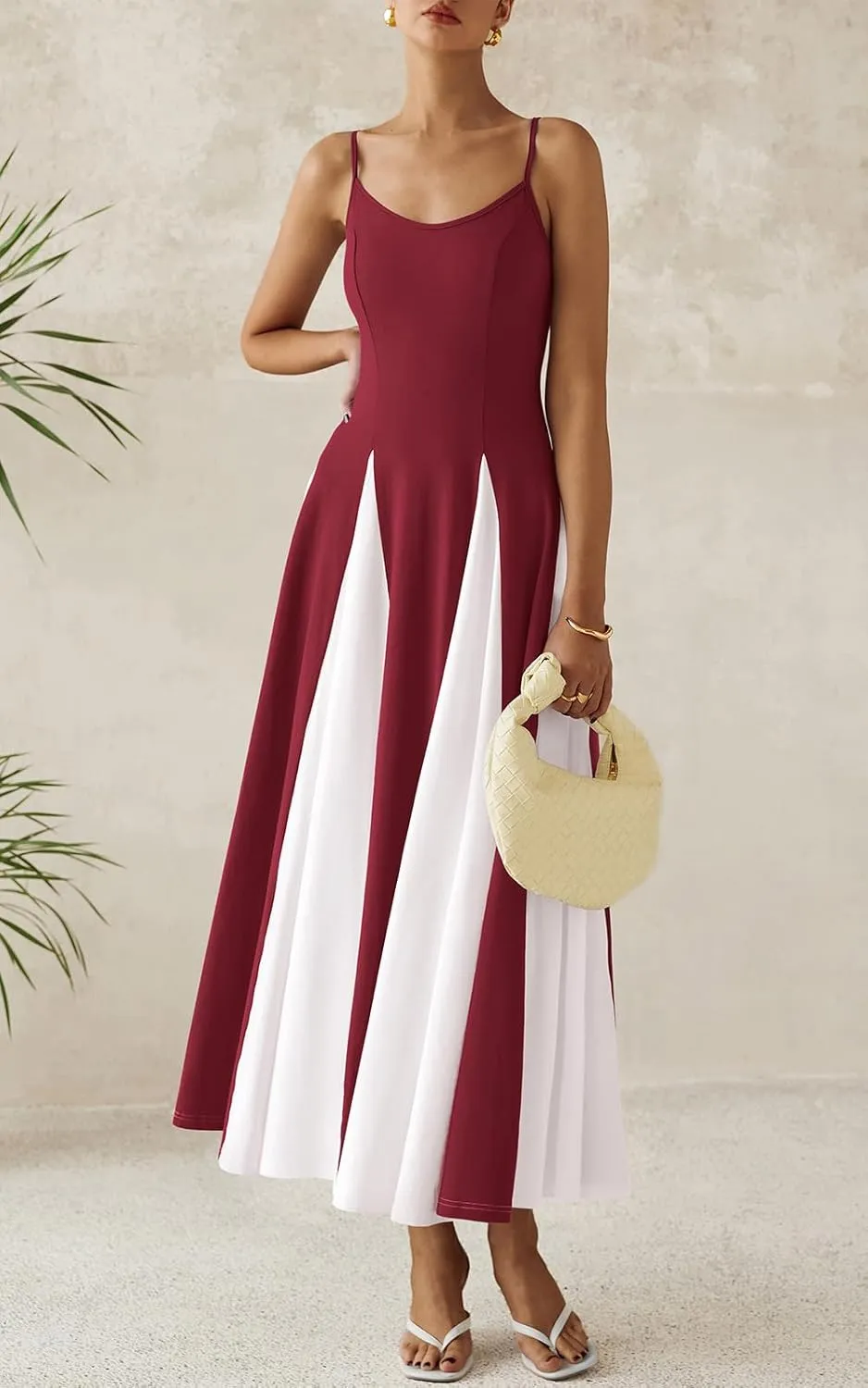 PRETTYGARDEN Spaghetti Strap Color Block Spring Dresses for Women 2025 Trendy Sleeveless Maxi Dress Flowy Prom Dresses