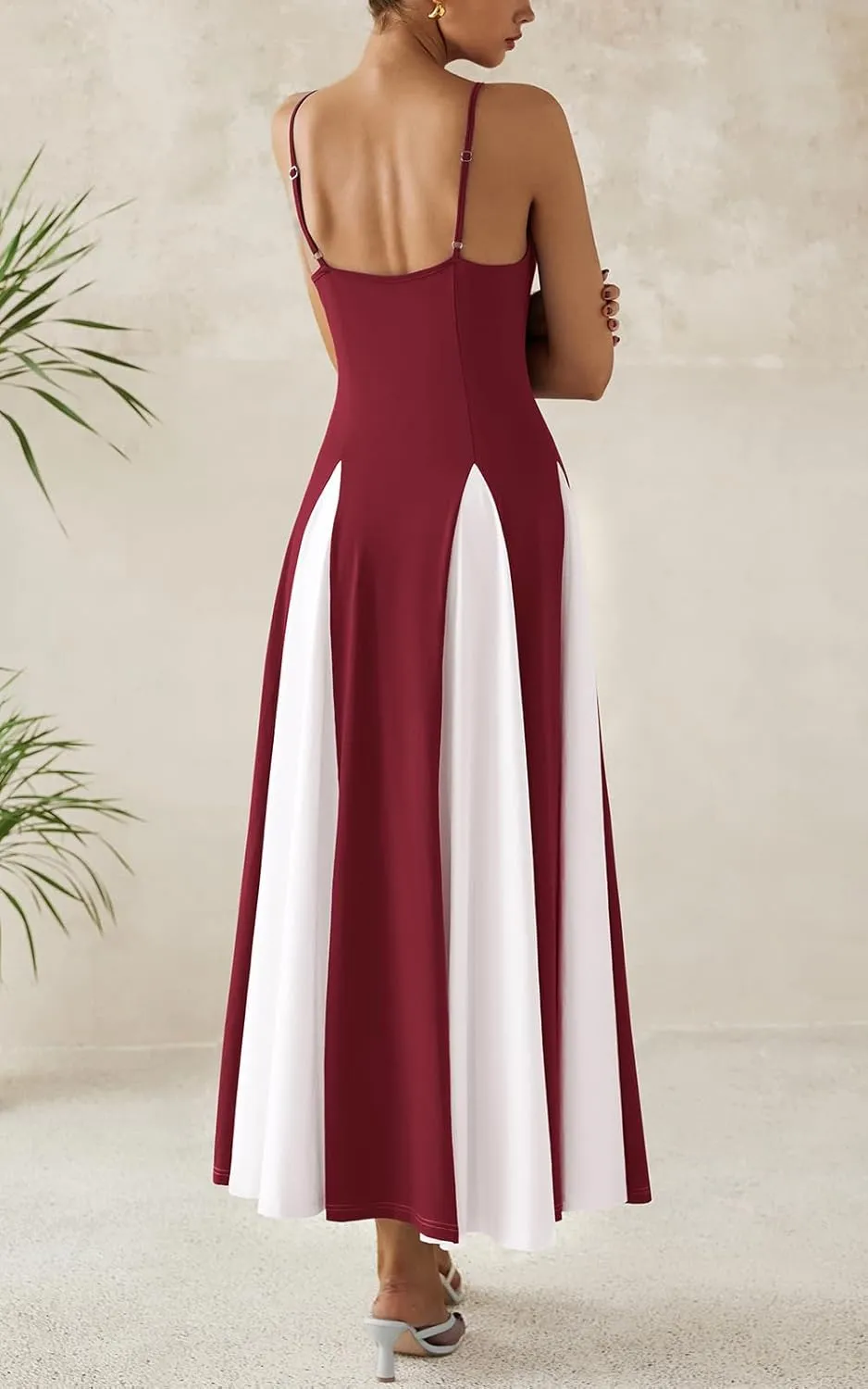 PRETTYGARDEN Spaghetti Strap Color Block Spring Dresses for Women 2025 Trendy Sleeveless Maxi Dress Flowy Prom Dresses