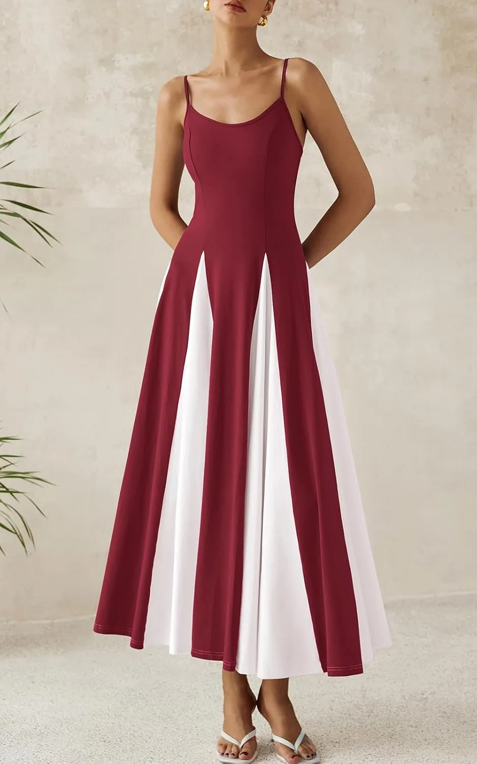 PRETTYGARDEN Spaghetti Strap Color Block Spring Dresses for Women 2025 Trendy Sleeveless Maxi Dress Flowy Prom Dresses