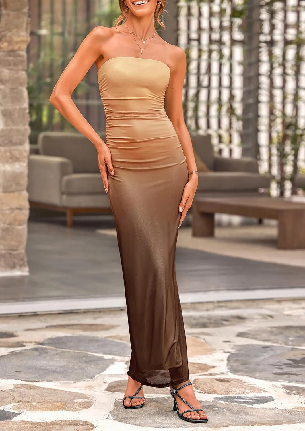 PRETTYGARDEN Women's Summer Maxi Bodycon Dresses Strapless Tube Top Slit Floral Printed Party Club Long Dress