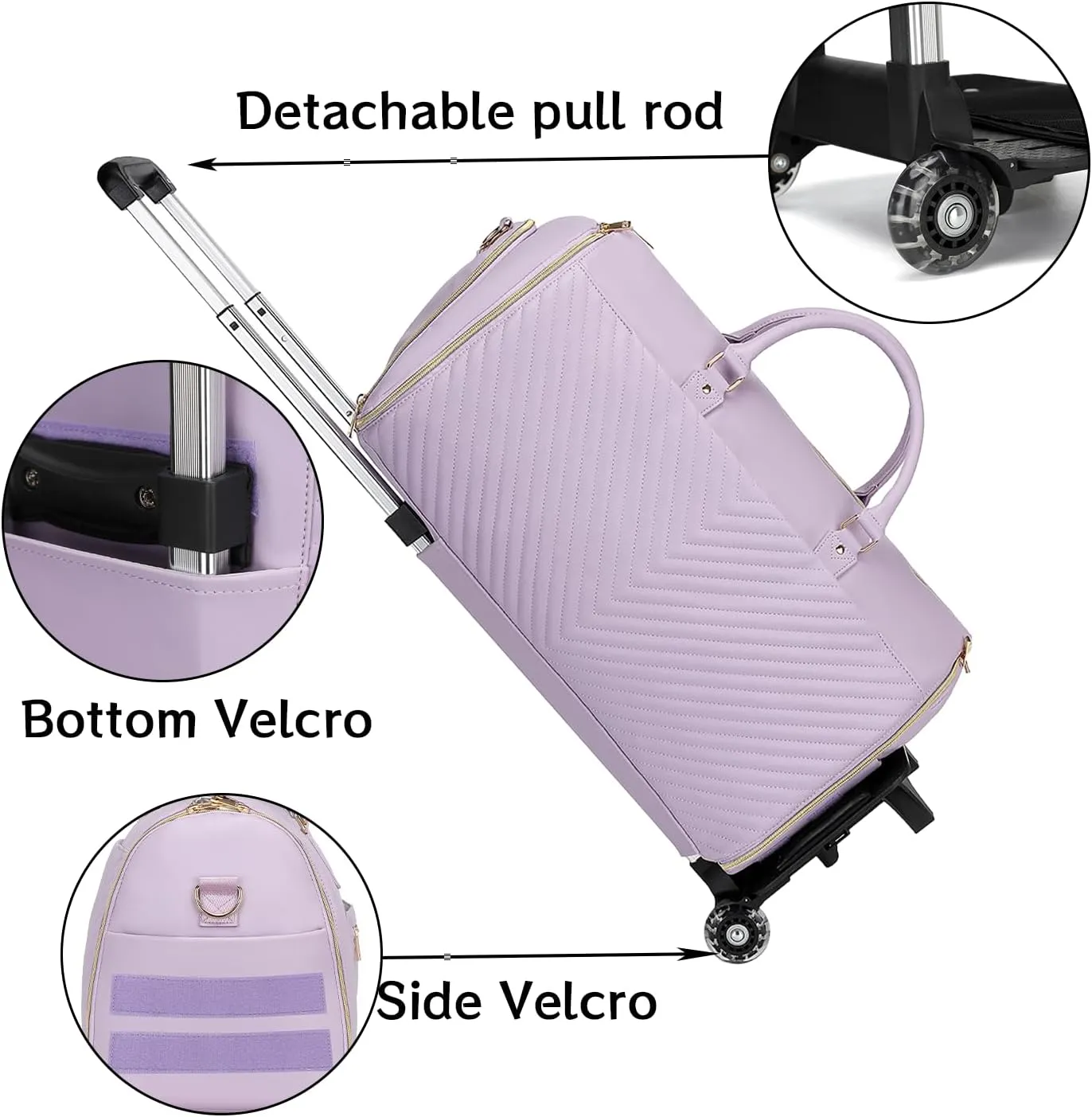 Pro Rolling Garment Bag - Detachable Handle & Extended Base, Waterproof PVC Leather with Shoe/Cosmetic Pockets, Silent Wheels for Air Travel/Weddings (48.5" Hanging System)Purple