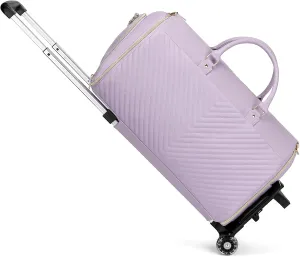 Pro Rolling Garment Bag - Detachable Handle & Extended Base, Waterproof PVC Leather with Shoe/Cosmetic Pockets, Silent Wheels for Air Travel/Weddings (48.5" Hanging System)Purple