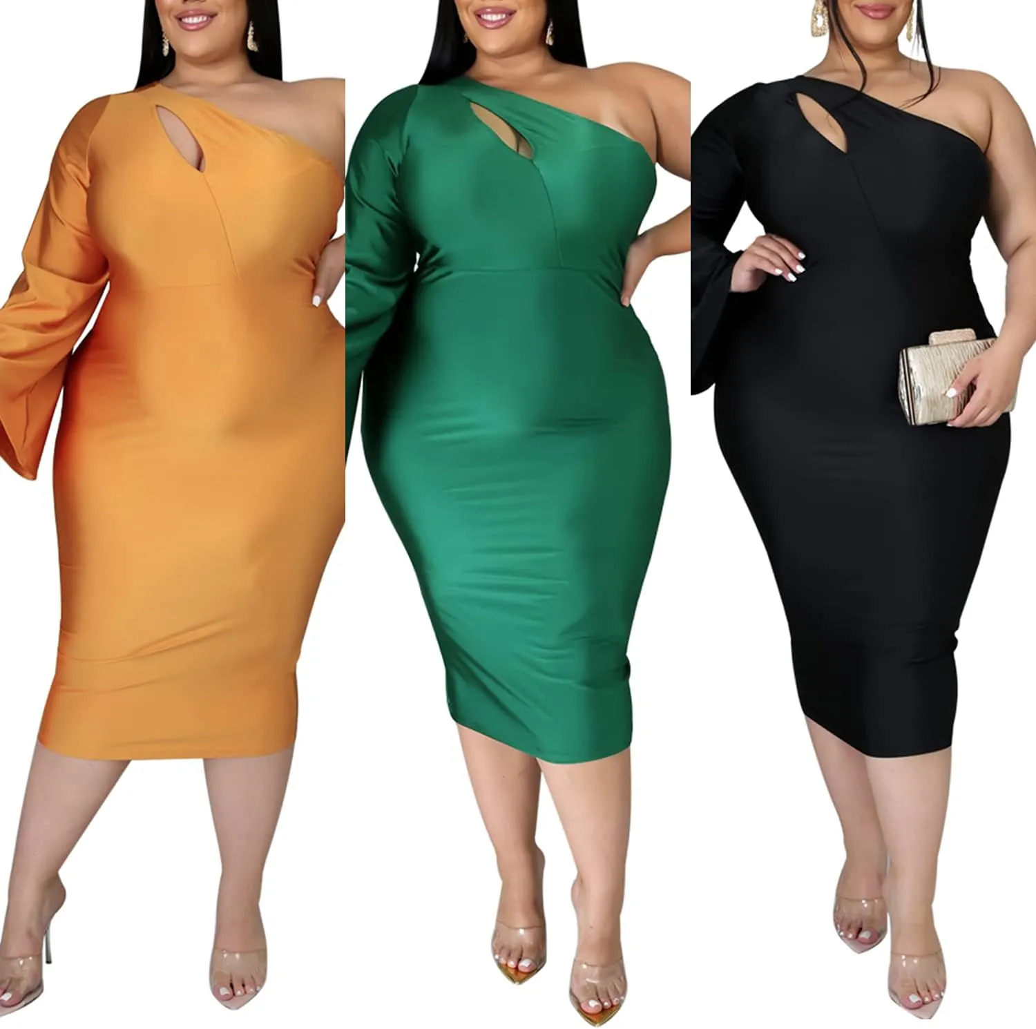 Ranfare Women's Sexy Plus Size Dresses Club Bodycon Midi Dress(XXL-5XL)