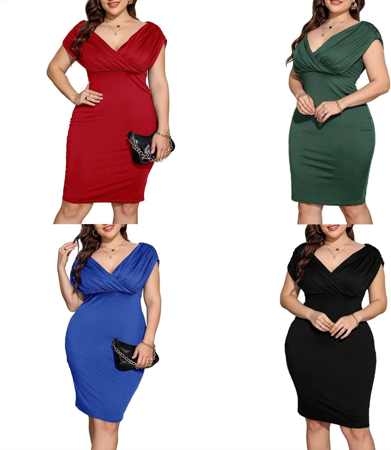 Ranfare Women's Sexy Plus Size Dresses Club Bodycon Midi Dress(XXL-5XL)