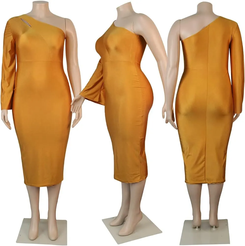 Ranfare Women's Sexy Plus Size Dresses Club Bodycon Midi Dress(XXL-5XL)