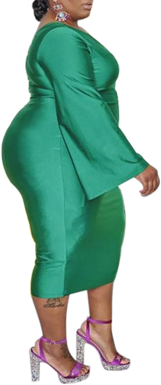 Ranfare Women's Sexy Plus Size Dresses Club Bodycon Midi Dress(XXL-5XL)