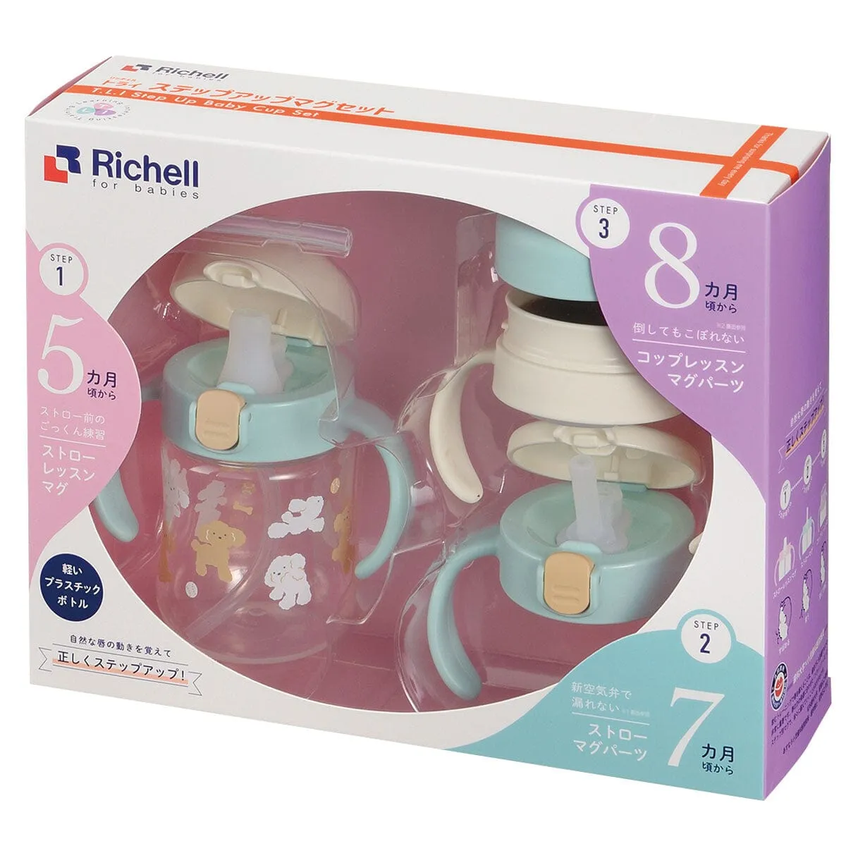 Richell - T.L.I Baby Step Up Clear Training Water Bottle Mug Set