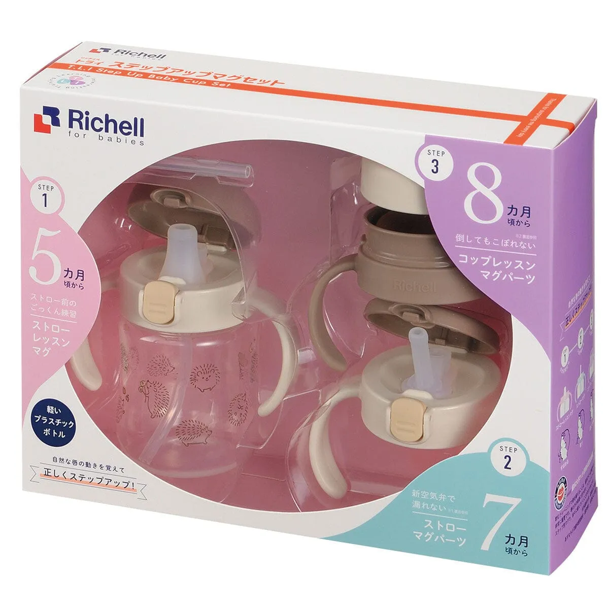 Richell - T.L.I Baby Step Up Clear Training Water Bottle Mug Set