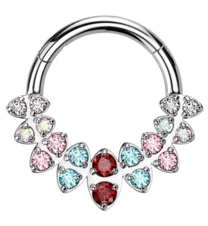 Riviere Rainbow CZ Stainless Steel Hinged Segment Ring