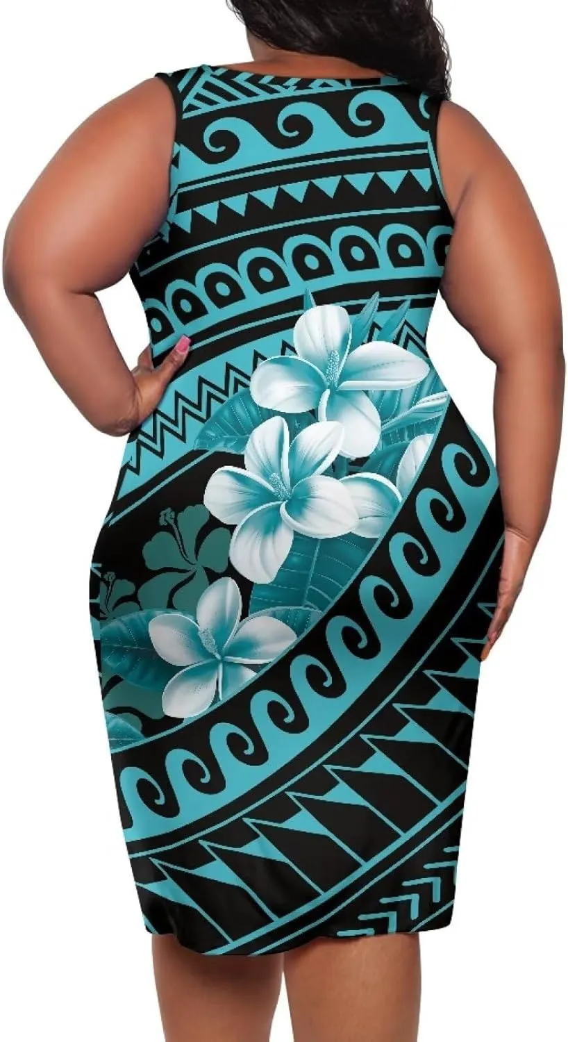 Samoan Tonga Puletasi Women's Sexy Bodycon Tank Dress Sleeveless Polynesian Party Club Beach Sundresses