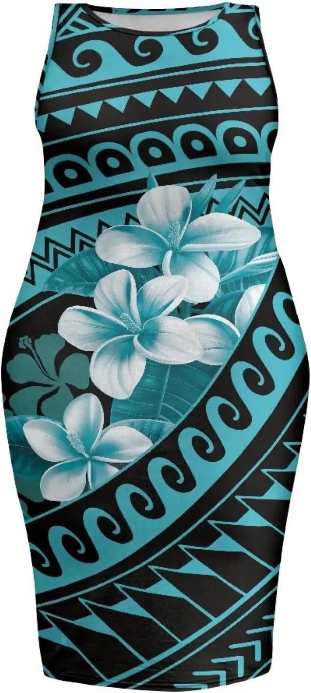 Samoan Tonga Puletasi Women's Sexy Bodycon Tank Dress Sleeveless Polynesian Party Club Beach Sundresses
